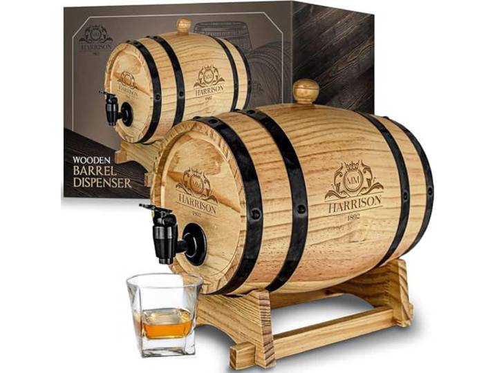 Mikamax – Wooden Barrel Dispenser – Houten Vat Voor Drank – Traditioneel Wijn En Whiskey Rijpingsvat – Traditional Wine And Whiskey Ageing Barrel – Ø 20 cm – 3L