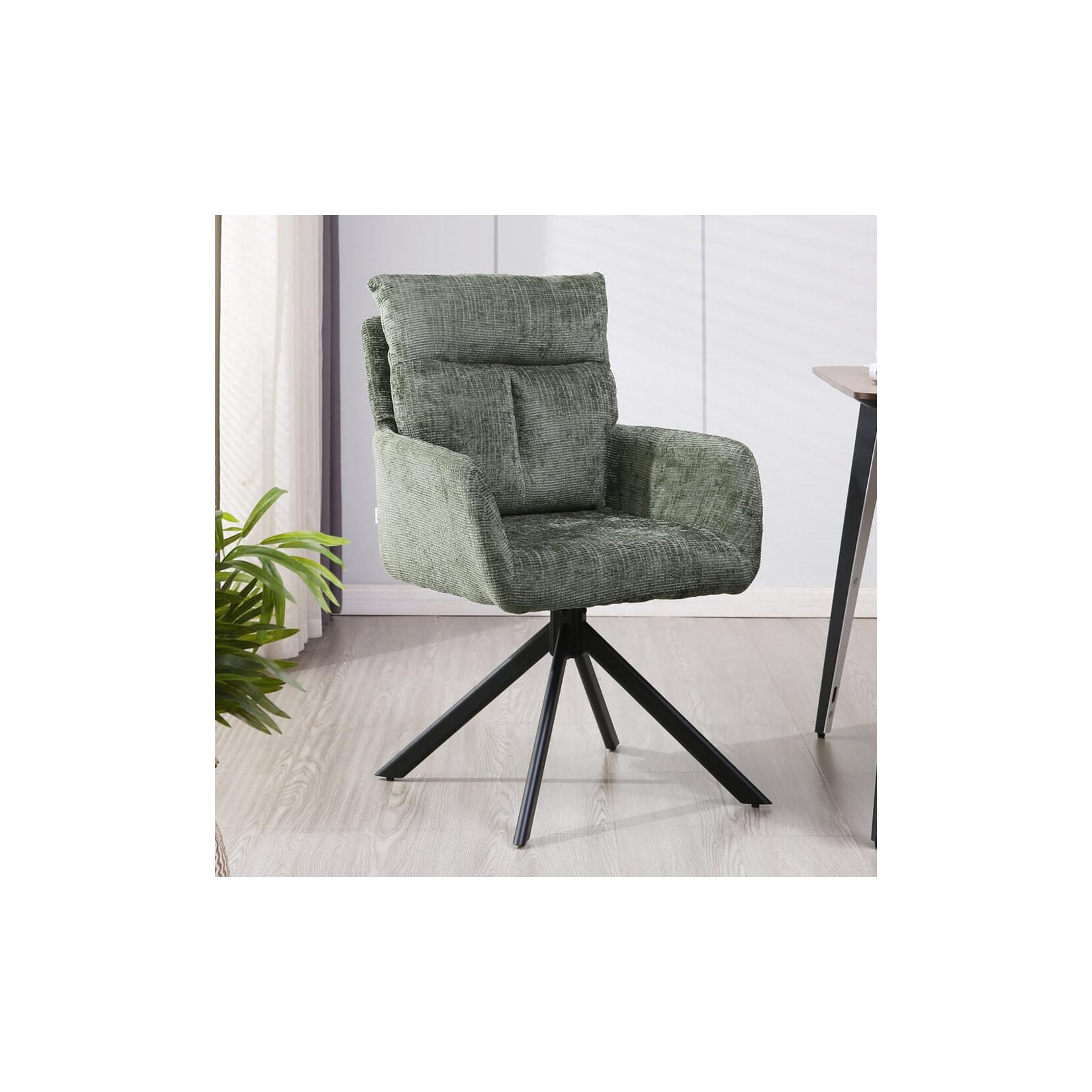 HOME DELUXE Esszimmerstuhl mit Armlehne ALUNA Chenille - 2er Set Grün