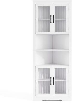 Costway 67 Inch Tall Corner Cabinet Triangular Buffet Cabinet with Tempered Glass Doors-White