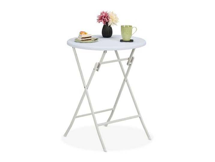 Relaxdays Gartentisch Rattan-Optik, rund, HxD: 75 x 60 cm, weiß Balkontisch