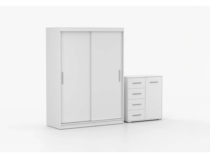 Schwebetürenschrank und Kommode 2-er Set VISTA 04/FRIDA MINI 01 Weiß Weiß