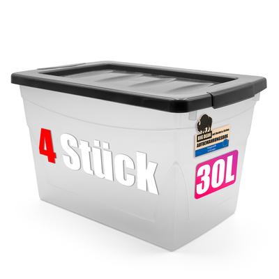 BigDean 4x 30 L Aufbewahrungsbox mit Deckel Budget Line Plastikbox mit Deckel Aufbewahrungsboxen
