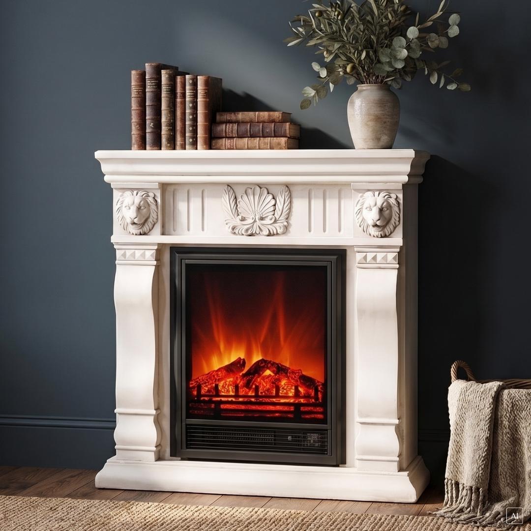 abc HOME | Elektrischer Kamin | Barockstil | Fernbedienung | Heizfunktion | realistische Flamme