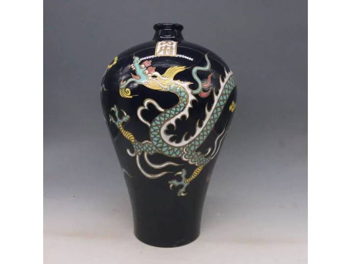 Vase Dragon chinois sculpté en céramique, Vase à roses de famille, ampoule en porcelaine Antique, Pot de fleur, Collection Vintage de la dynastie Ming