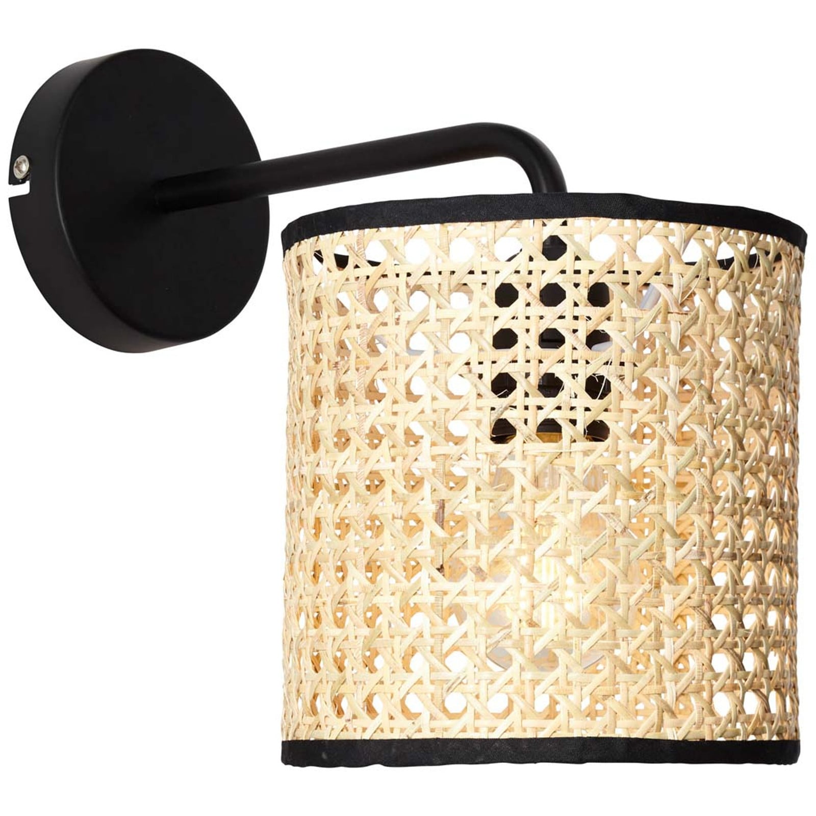 Brilliant Wiley wandlamp van rotan en metaal, zwart/beige, E27, max. 60W, dimbaar