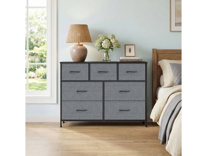 Commode de chambre 7 Tiroirs en Tissu Non-tissé Gris