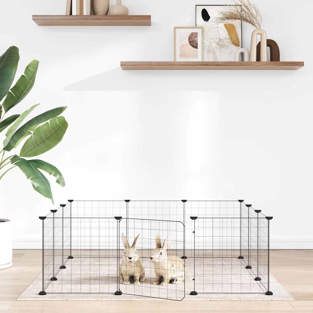 vidaXL Jaula para mascotas de 12 paneles con puerta negro 105x105x35cm Negro