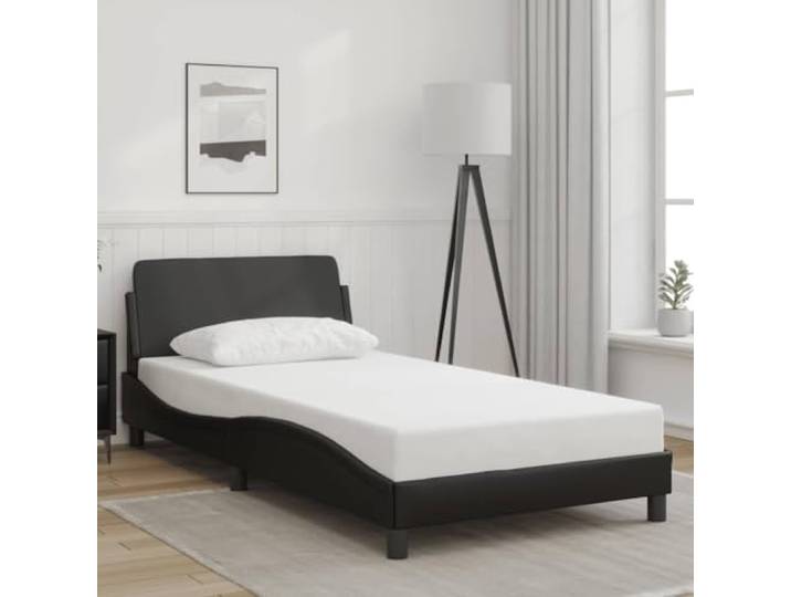Kunstleder Bettgestell mit Kopfteil stabil Schwarz 100x200 cm Bettgestell Dover 100x200 cm Kunstleder Bettrahmen mit Kopfteil Metall Lattenrost Polsterbett Ohne Matratze Schlafzimmer