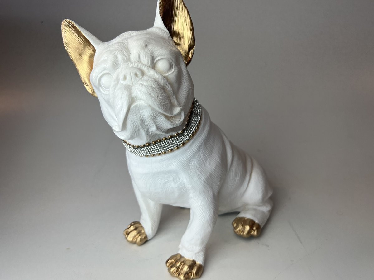 Stoer Bulldog beeld wit voor op tafel