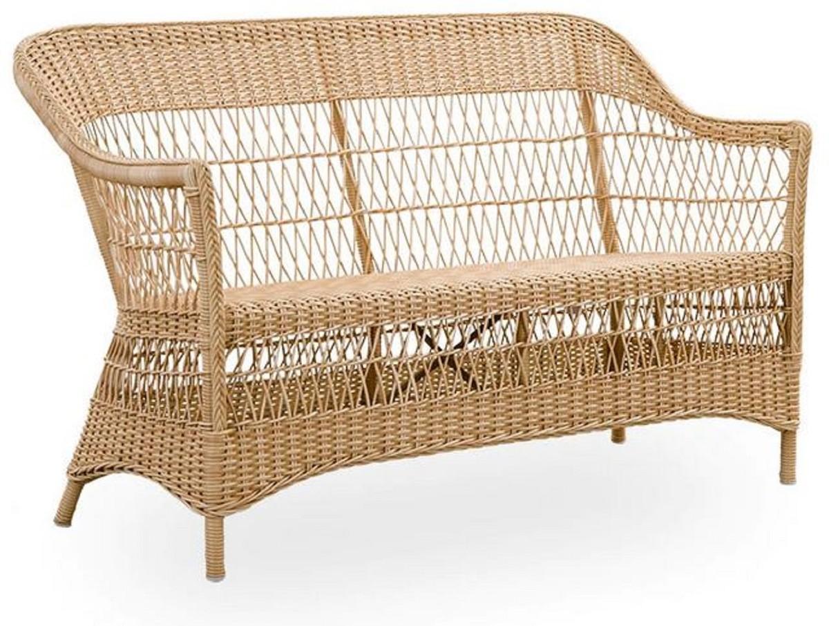 Casa Padrino Luxus Gartensofa mit Sitzkissen Naturfarben / Weiß 134 x 66 x H. 86 cm - Wetterbeständiges Garten & Terrassen Sofa - Garten & Terrassen Möbel - Luxus Qualität