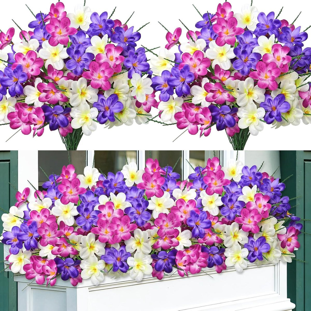 UV-bestendig Kunstbloemen Boeket Freesia van Zijde voor Buiten Decoratie, Gemengde Kleur