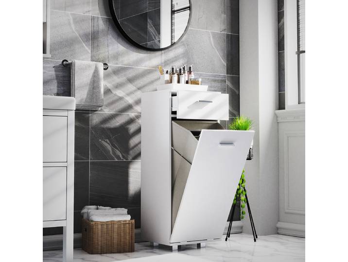 Meuble bas Zalo avec bascule à linge 40cm Blanc/Blanc