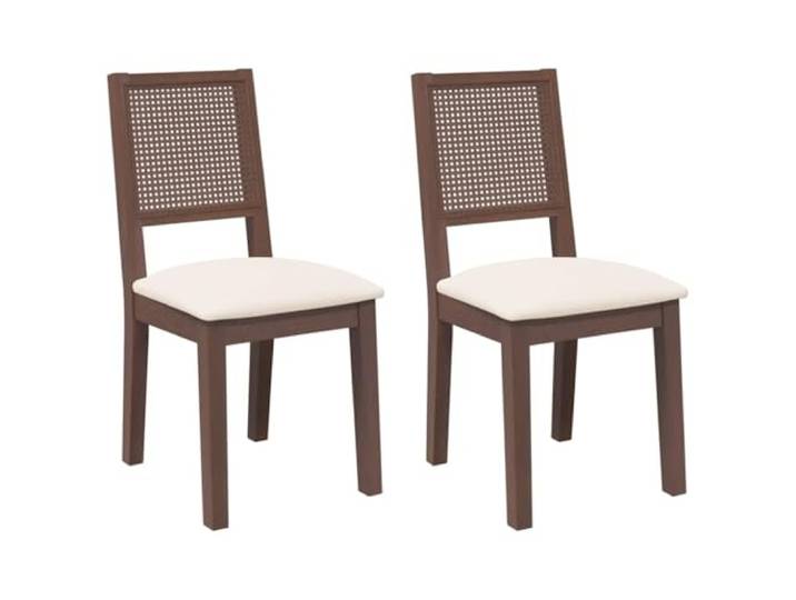 POUFGDR Esszimmerstühle mit Kissen, 2 Stück, Braun, Massivholz, Gummi Massives Gummibaumholz, inklusive Kissen, ergonomisches Design, Esszimmer, Wohnzimmer