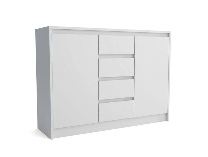 Masseno Kommode Astorre 113/82/35 cm mit 4 Schubladen 2 Türen Weiß, 113x82x35 cm, Kleinmöbel, Kommoden, Kommoden