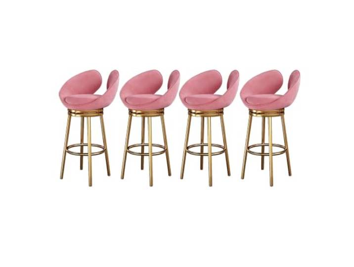 Drehbare Samt-Barhocker Set 1/2/3/4, rosa Moderner Samtsitz, Kücheninsel, Thekenhocker(4 PCS,25.6in)