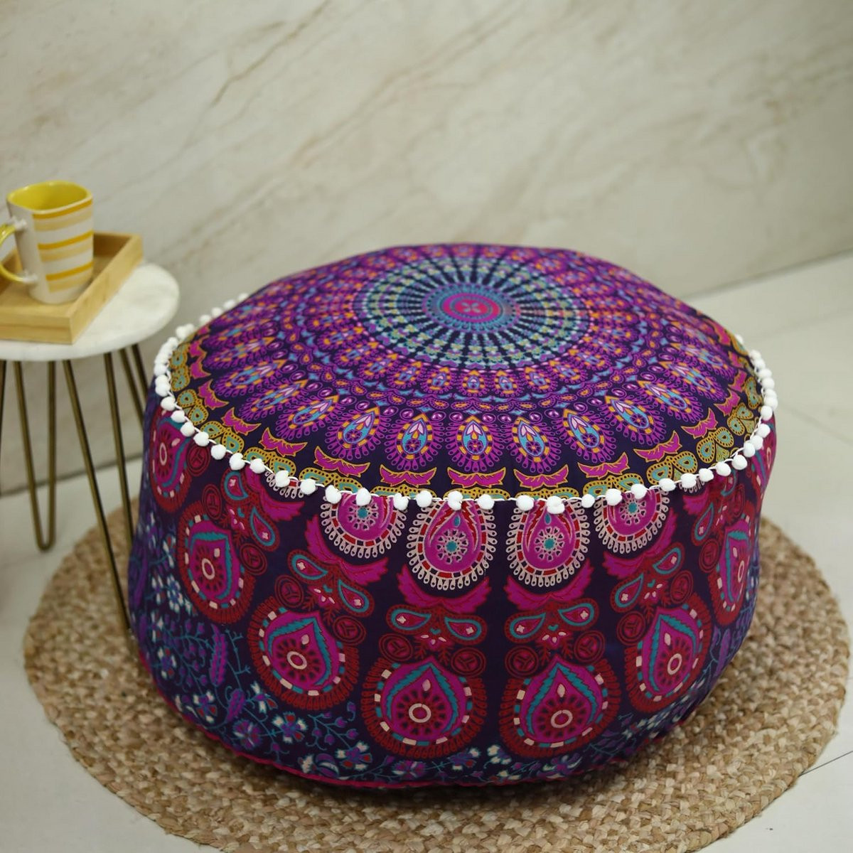 Ronde Mandala Zitzak Poef Hoes van Katoen in Boho Hippie Stijl voor Decoratie