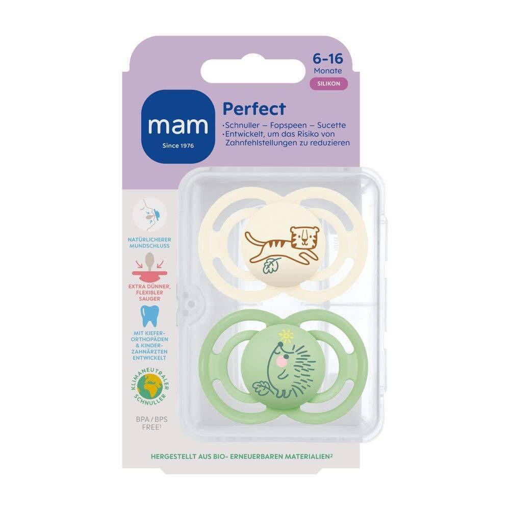 MAM Perfect Fopspeen Silicone Unisex 6-16 2 St Schnuller