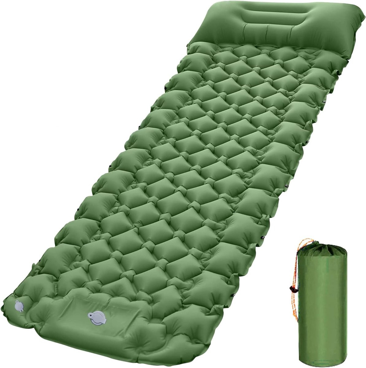 Zelfopblaasbare isolerende campingmat met voetpomp, opvouwbaar en ultralicht luchtmatras voor één persoon, groen