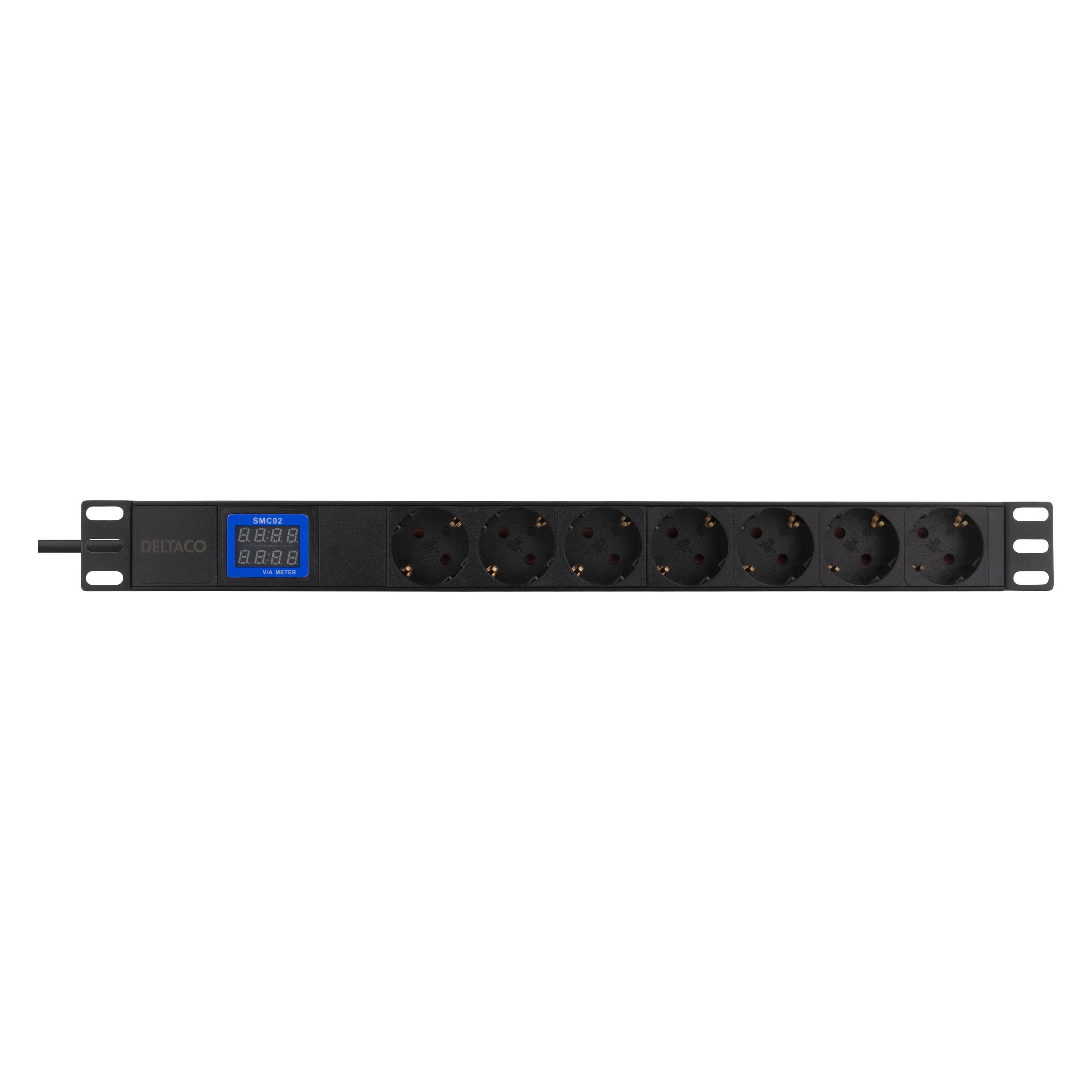 Deltaco GT-8641 power extension 7 AC outlet(s) Indoor Black (7x, CEE 7/4, 2 m) (GT-8641)