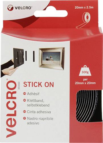 VELCRO Klettband Selbstklebend, Haken & Flausch 20mm x 2.5m Schwarz