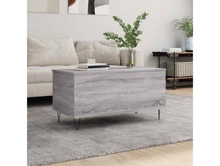 furnicato Couchtisch Höhenverstellbarer 90x44,5x45 cm Grau Sonoma Holzwerkstoff (1-St), Wohnzimmertisch mit verstecktem Staufach und stabiler Standfestigkeit
