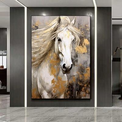 Weißgold Pferd Ölgemälde 100 % handgemachte Pferd Porträt Gold Blatt Tier Pferd Malerei Acryl Tier Ölgemälde abstrakte Tier Malerei moderne Malerei
