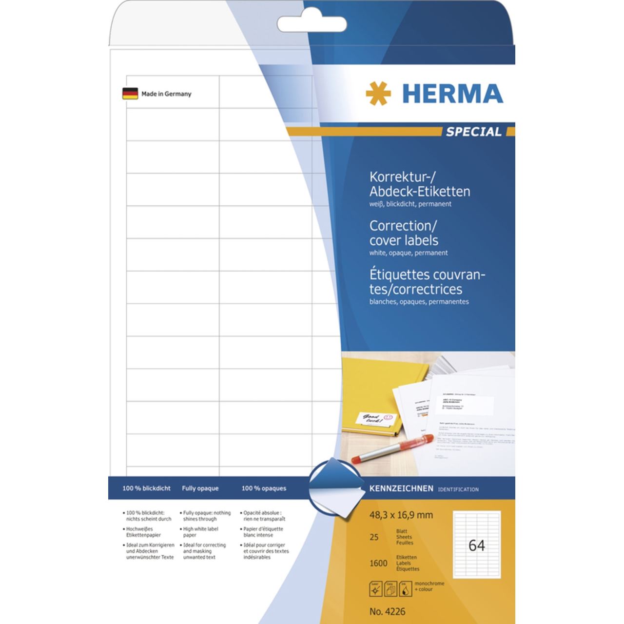 Herma 4226 Korrektur-Etiketten 4,85x1,69 cm (25 Blatt (1600 Etiketten))