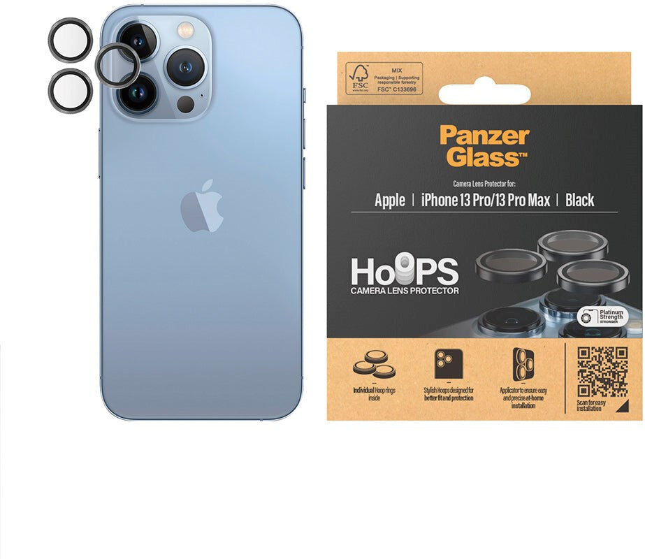 iPhone 13 Pro / 13 Pro Max PanzerGlass Hoops - Kamerabeskyttelsesglas - Gennemsigtig / Sort