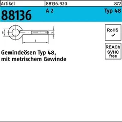 Gewindeöse R 88136 Typ 48 M5x 40 D 8 A 2 50 Stück