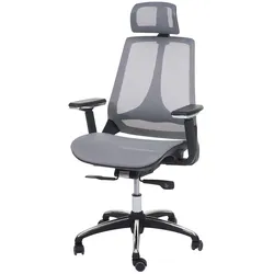 Décoshop26 - Bürostuhl mit Armlehnen und verstellbarer Kopfstütze in grauem Stoff 04_0001791