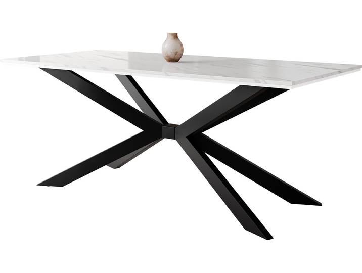 MIRJAN24 Esstisch Flora, Design Tisch, Stilvoll Esszimmertisch, Esszimmer (Farbe: Marmor Bianco / Weiß Hochglanz + Schwarz)
