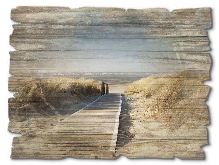 Holzbild ARTLAND Nordseestrand auf Langeoog - Steg , beige (farbe bild(er): naturfarben), B:40cm H:30cm, Bilder, Holzbild