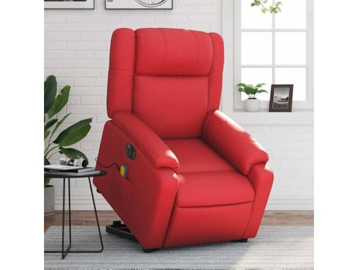NLQMSU Elektrischer Massagesessel, Kunstleder, Rot Elektrisches Heben, Neigung 135 Grad, 6 Massagepunkte, Fernbedienung, schmutzabweisendes Kunstleder, Tasche