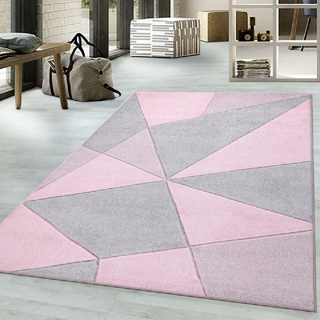 Ivy Bronx Geometric Large Area Rug for Living Room, Bedroom Carpet, Hallway Runner & Kitchen Floor Mat Pink Rectangle 200 x 290cm