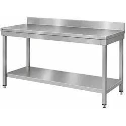 Industrieller Edelstahl-Wandtisch 140 x 60 cm WORLDMAI für Gastronomie. Profi-INOX-Arbeitstisch für Bar-, Restaurant- und Großküchen.