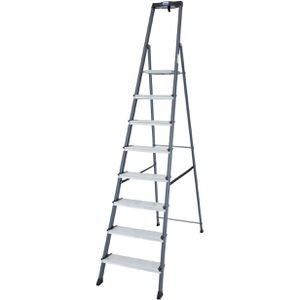 Krause Stehleiter Monto Securo, 126467, aus eloxiertem Aluminium, bis 150kg, mit 8 Stufen à 12cm Tiefe