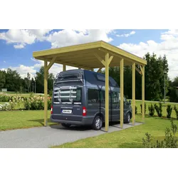 Skan Holz Caravan-Carport Friesland 397x555 cm mit erhöhter Einfahrt-imprägniert (farblich unbehandelt) Holzcarport