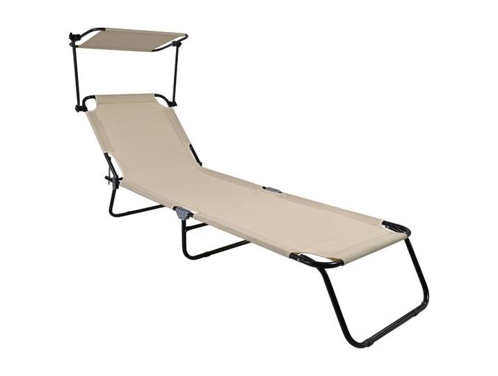 Gardenson Dreibeinliege, Creme, Metall, Textil, 55x24x185 cm, wetterfest, verstellbares Dach, klappbar, Rückenlehne verstellbar, Gartenmöbel, Gartenliegen, Sonnenliegen