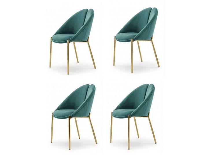 Xlmoebel Sitzgruppe Teuer Premium Esszimmerstühle 4er Set Grün Teal Velours Gold, (4-tlg., 4er-Set)