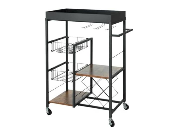 XXAD553TY Essen 4-stufiger Küchen-Barwagen, rollender Servierwagen Weinregal, herausnehmbarer Tablettkorb
