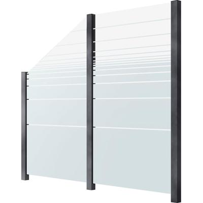Zaun STAKET PRO, grau, Pfosten: 3 Stk., Aluminium, Glas, Zaunelemente, Glaszaun, Gesamtlänge: 2,29 m, 3 Pfosten