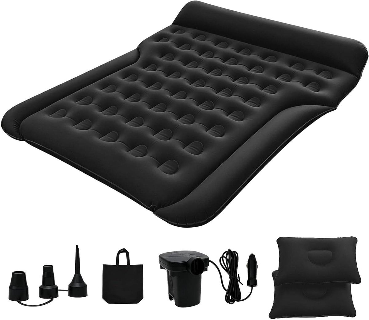 Opblaasbaar Automatras Lichtzwart - Comfortabel Luchtmatras voor de Auto - 140 x 190 cm