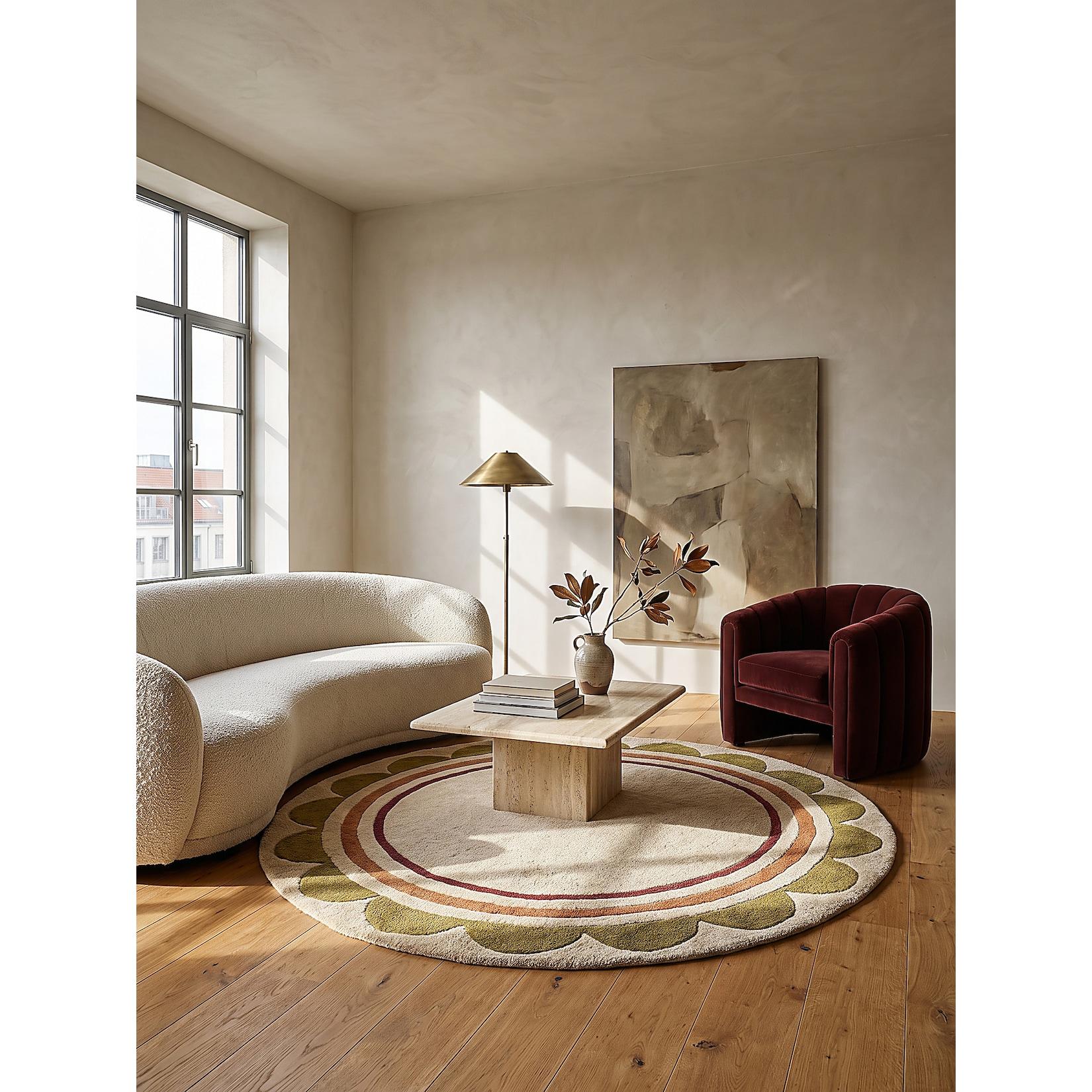 Wollteppich Hoch-Tief Beige-Multicolor Ø120 cm - WENSUM Kadima
