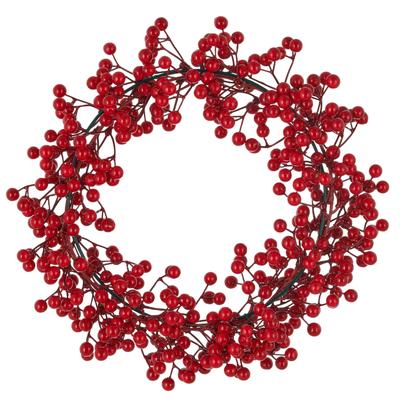Kunstkranz CREATIV GREEN "Beerenkranz", rot, T:8cm Ø:31cm, Kunststoff, Kunstpflanzen, mit biegsamen Beerenzweigen