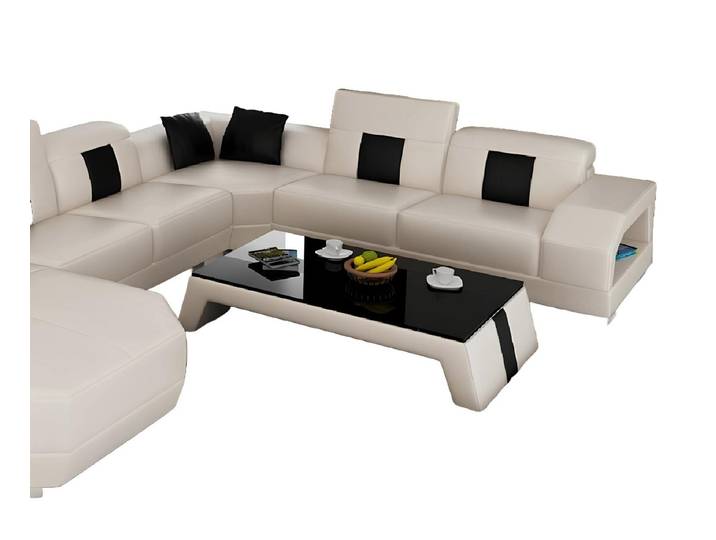 Xlmoebel Couchtisch Beige Wohnzimmertisch aus Leder mit Glasplatte und modernem Design (Packung, Couchtisch), Hergestellt in Europa