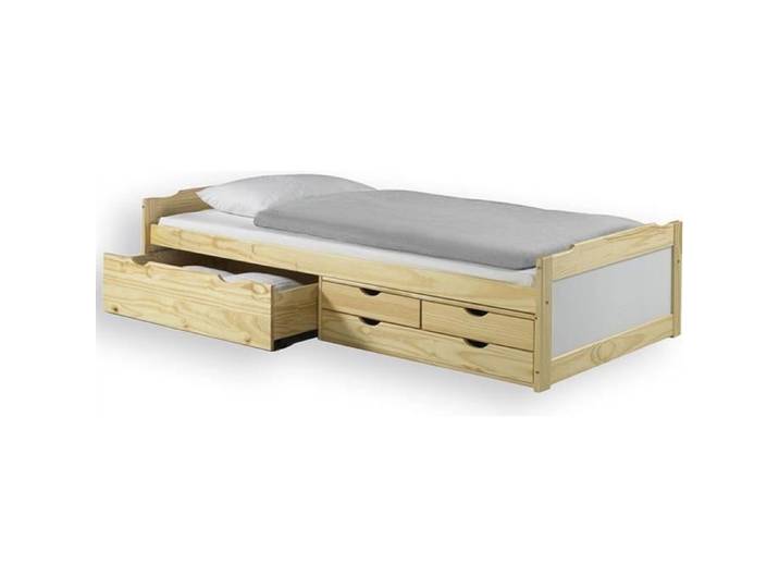 Lit fonctionnel rangements 90x200cm naturel blanc