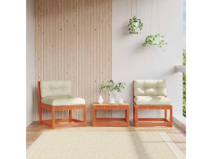 HEFZGDB Gartensofas mit Kissen 2 STK. Wachsbraun Massivholz Kiefer, Modulares Sofa ohne Armlehnen für Terrasse und Garten, Langlebiges Latten-Design Outdoor Möbel, Bequemes