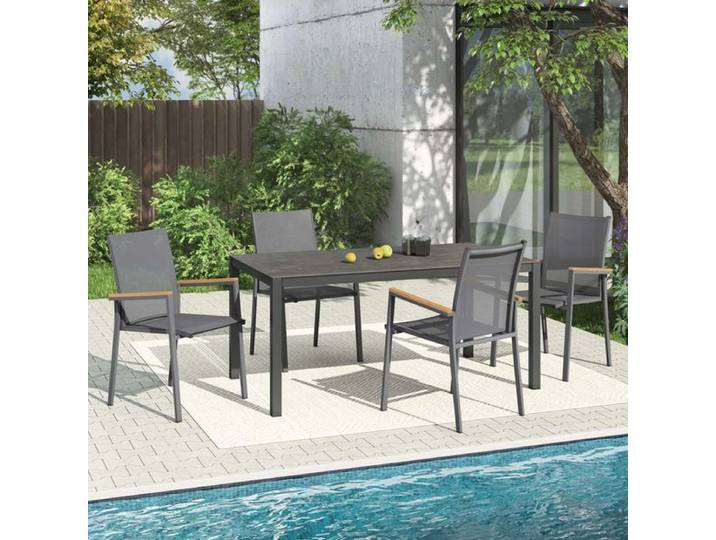 OUTLIV. Kobe Gartenmöbel-Set M (4 Plätze) Tisch 160x90cm Dunkelgrau