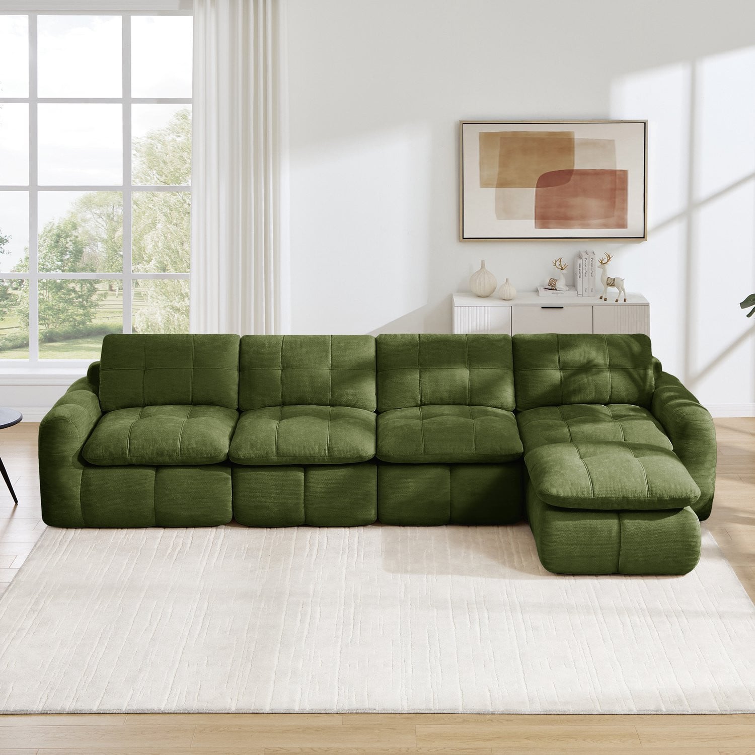 Groene Chenille Relaxbank met relaxfunctie voor appartementen, Breedte: 160 cm