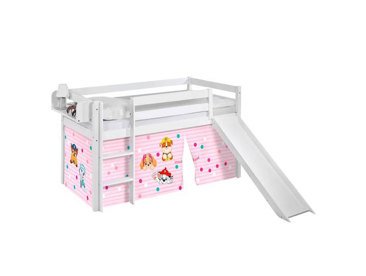 Lit mezzanine Pat’Patrouille I 90 x 190cm Blanc/Rose Avec toboggan